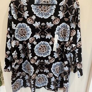 Croft & Barrow Floral Long Sleeve Top - Black, Blue, and Brown